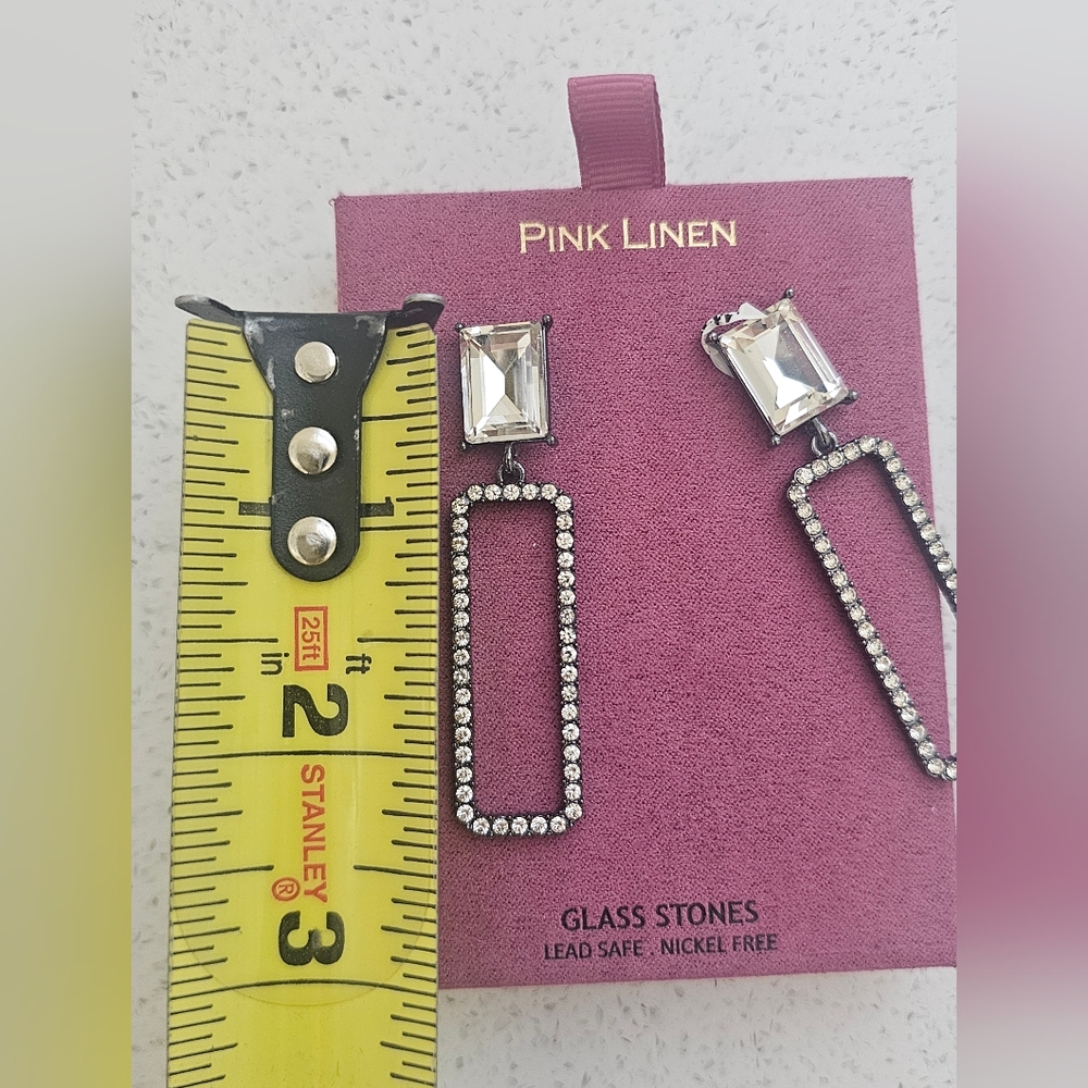 Pink Linen Crystal Drop Earrings - Picture 3 of 4